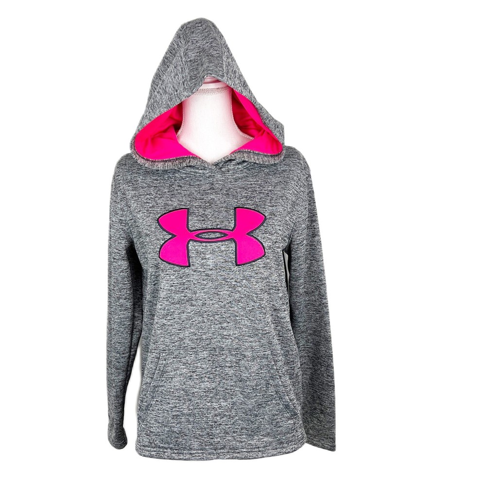 Under Armour Hoodie Women Small Grey Pink Pullover Sweater Activewear Athletic